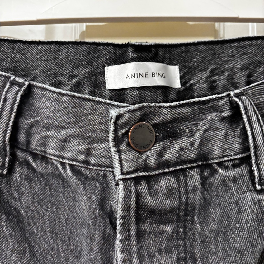 Anine Bing High-Rise Charcoal Gray Ripped Mom Jeans - Women - Picture 3 of 8